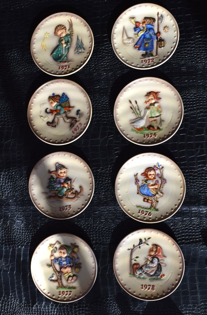Lot of 8 M.J. Hummel Annual Collector Plates 7.5" Diameter Goebel ~ 1971 - 1978